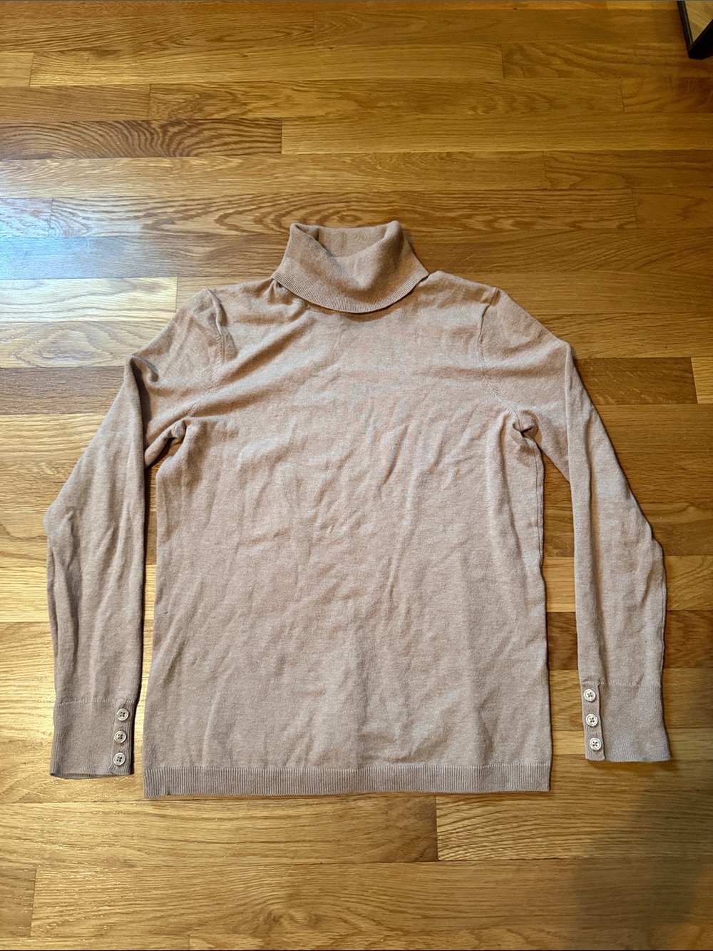 Talbots Light Beige Turtleneck Sweater with Button Cuffs